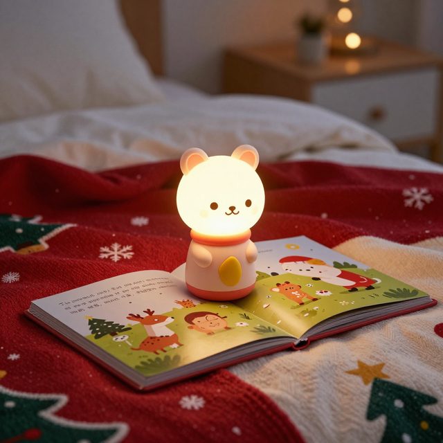 Bear night light glowing on a picture book