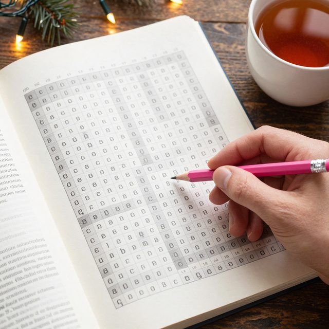 Pencils on an open word search book with tea