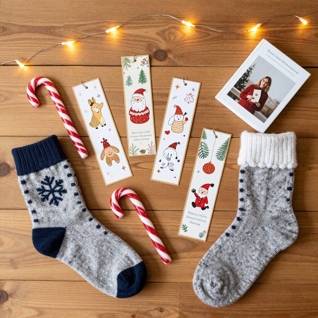 Reading socks, bookmarks and candy canes