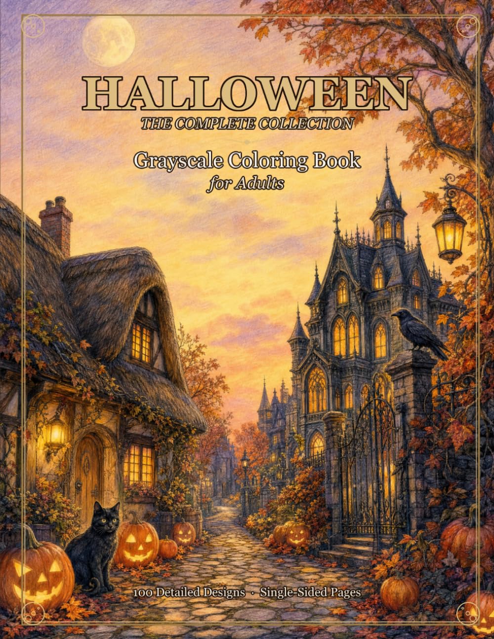 Halloween Grayscale Coloring Book for Adults: The Complete Collection cover