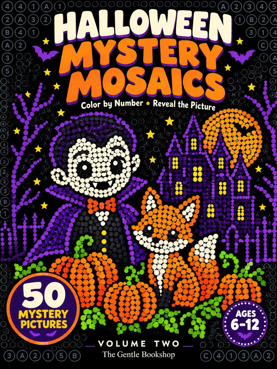 Halloween Mystery Mosaics, Volume Two: Color by Number for Kids Ages 6-12, 50 More Hidden Pictures to Reveal cover