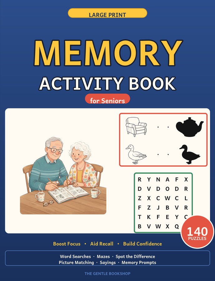 Memory Lane Activity Book: 100 Gentle Large Print Brain Games for Seniors, with Spot the Difference, Word Searches and Pages to Remember cover