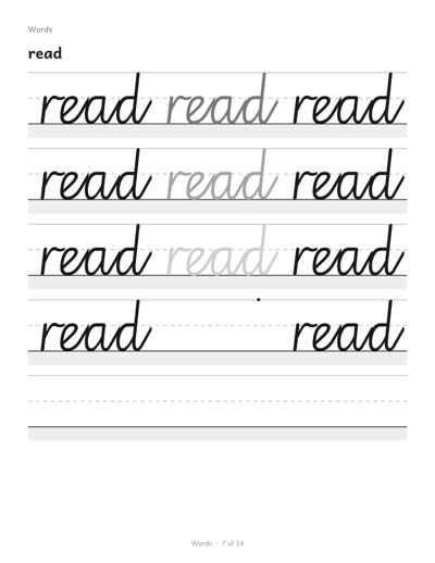 Dysgraphia Workbook: Cursive sample page 7