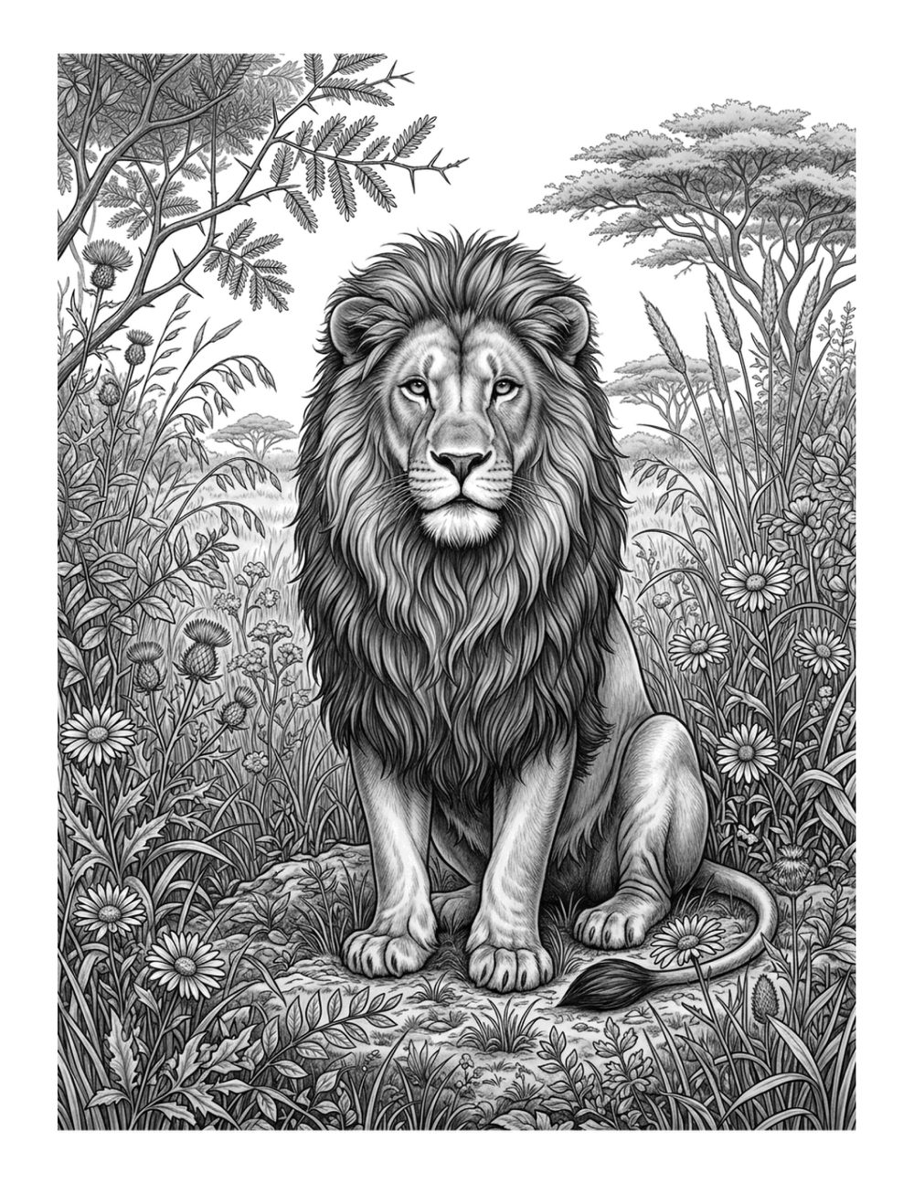 Grayscale colouring page from Into the Wild
