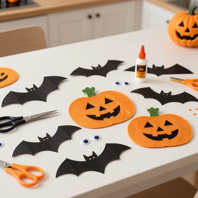 Paper bats, felt pumpkins and googly eyes craft kit