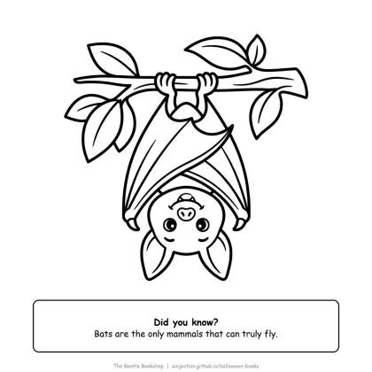 Bat hanging upside down from a branch, Halloween coloring page for adults