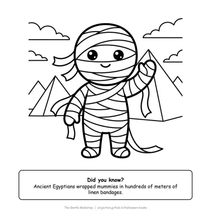 Mummy with loose bandages waving, Halloween coloring page for adults