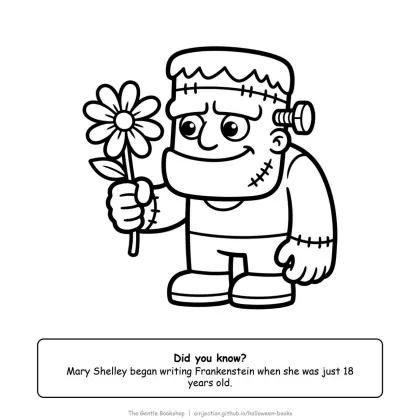 Frankenstein monster holding a flower, Halloween coloring page for adults