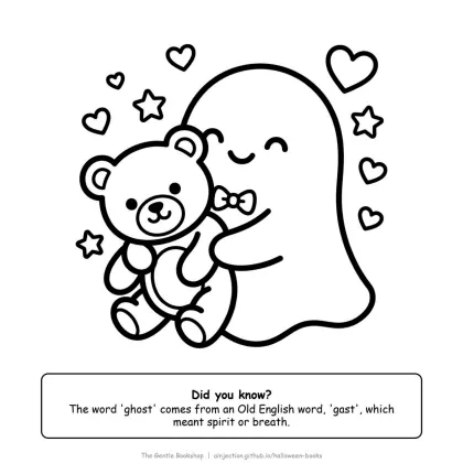 Ghost hugging a teddy bear, Halloween coloring page for adults