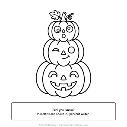 Stack of three cute jack-o'-lanterns with different funny faces, Halloween coloring page for adults
