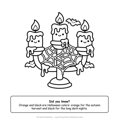 Spooky candelabra with dripping candles and a cobweb, Halloween coloring page for adults