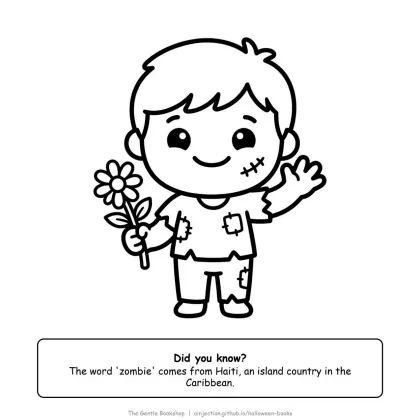 Zombie waving and holding a flower, Halloween coloring page for adults