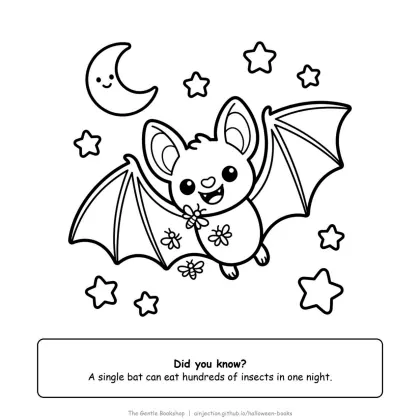 Bat catching bugs in the night sky, Halloween coloring page for adults
