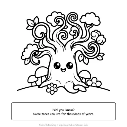 Tree with a friendly face and twisty branches, Halloween coloring page for adults