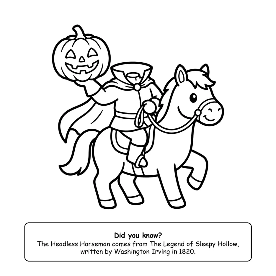 Bold and easy page: the Headless Horseman, with a fact box