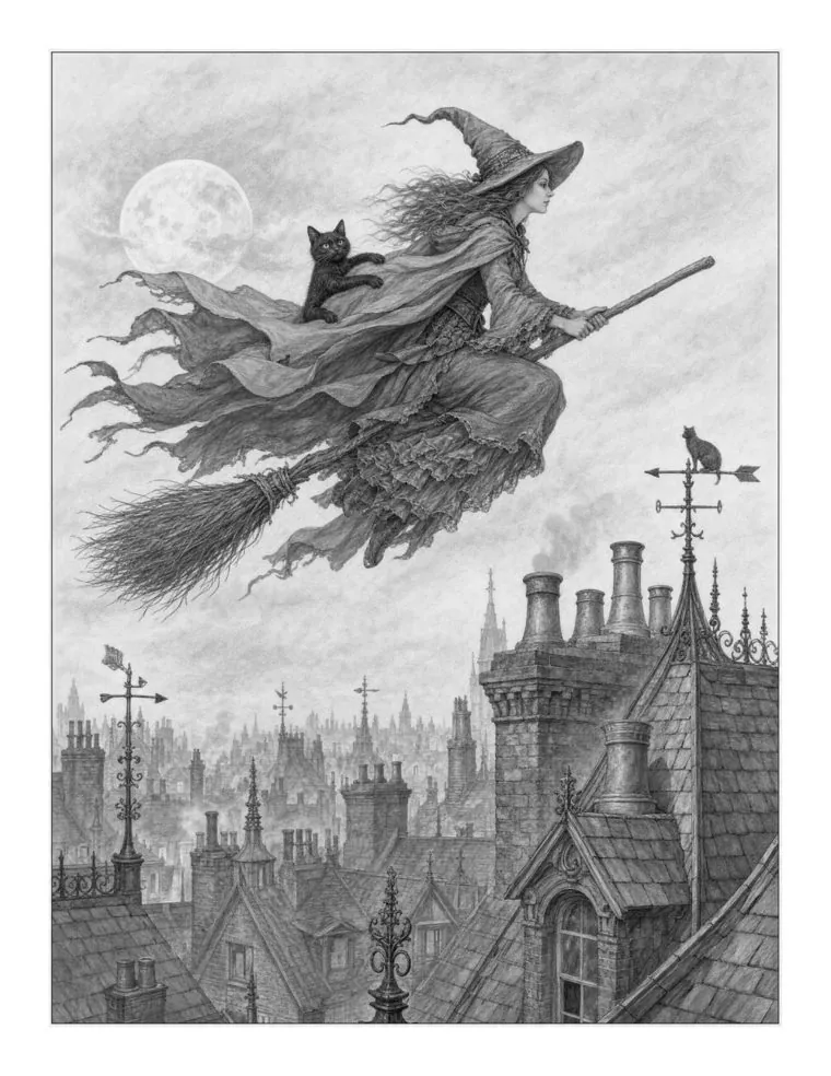 Witch on a broomstick page